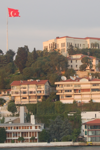 A photograph of the Turkish flag on the Asian side of Istanbul.